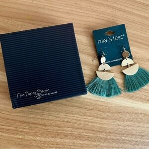 NWT Boho Green Tassel Statement Earrings | Gold Tone Fringe